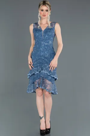 16916 Blue Embroidered Tulle Dress