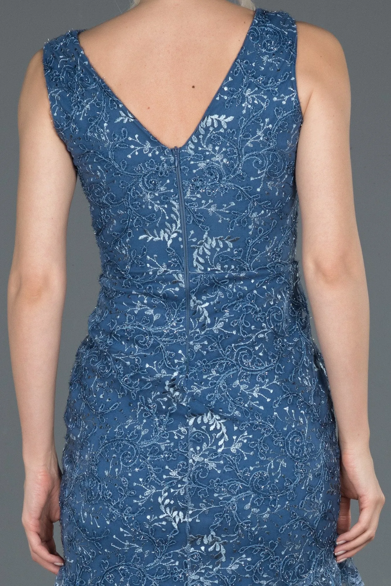 16916 Blue Embroidered Tulle Dress