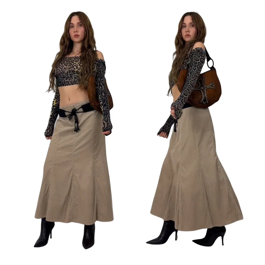 90s Tan Corduroy Maxi Skirt (S)