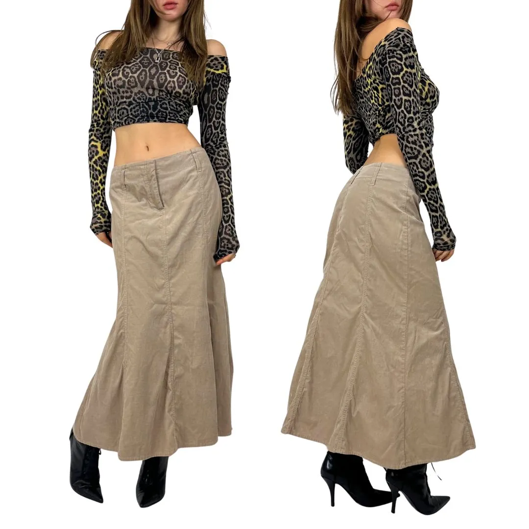 90s Tan Corduroy Maxi Skirt (S)