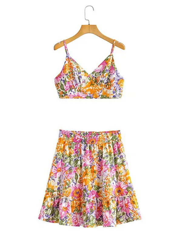 A-Line Mini Skirt & Crop Cami in Tropical Prints