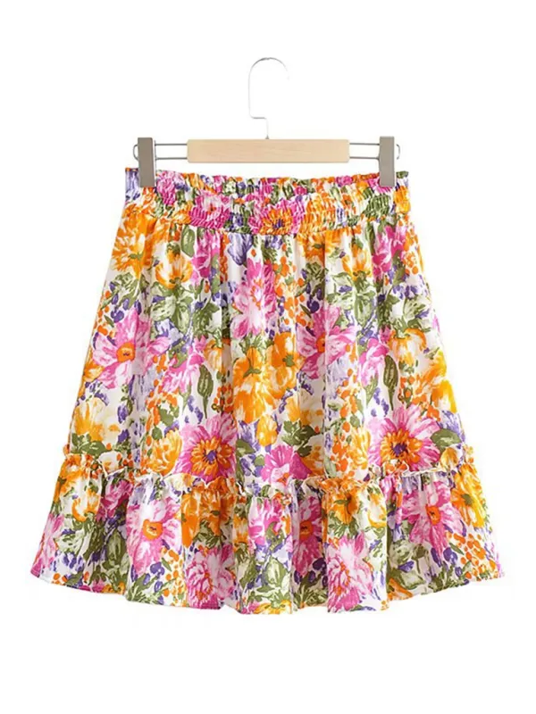 A-Line Mini Skirt & Crop Cami in Tropical Prints