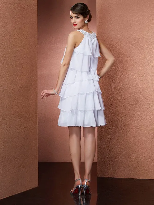 A-Line/Princess Scoop Sleeveless Beading Short Chiffon Homecoming Dresses