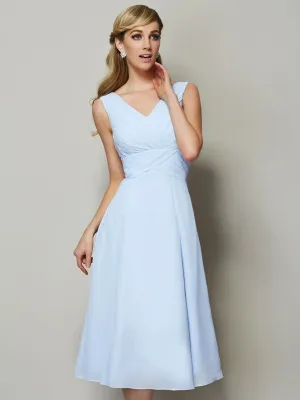 A-Line/Princess V-neck Sleeveless Pleats Short Chiffon Bridesmaid Dresses
