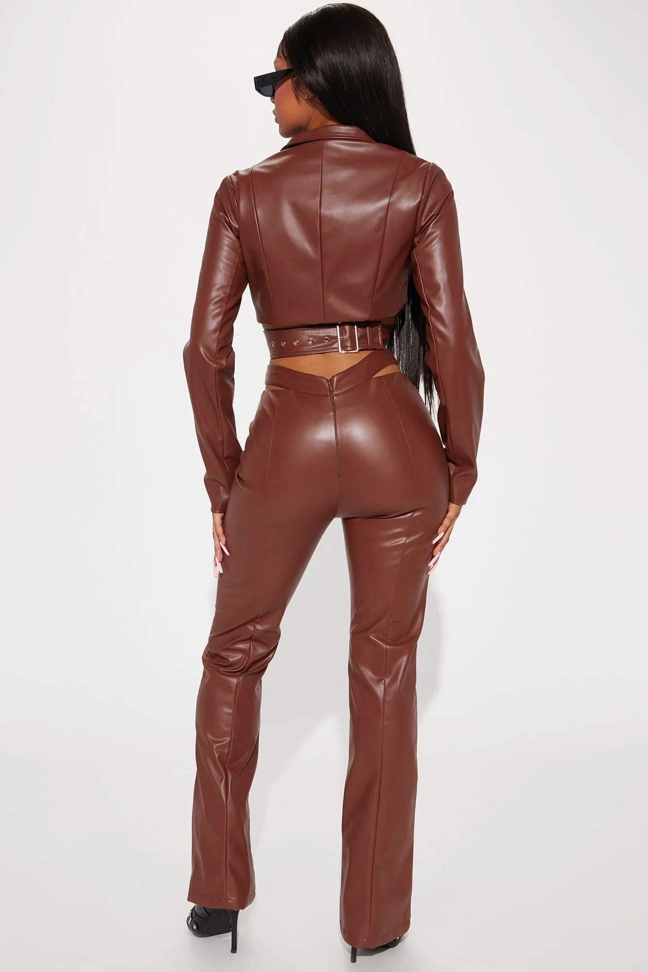 Alisa PU Pant Set - Brown