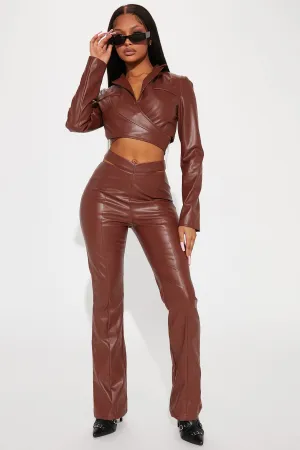 Alisa PU Pant Set - Brown