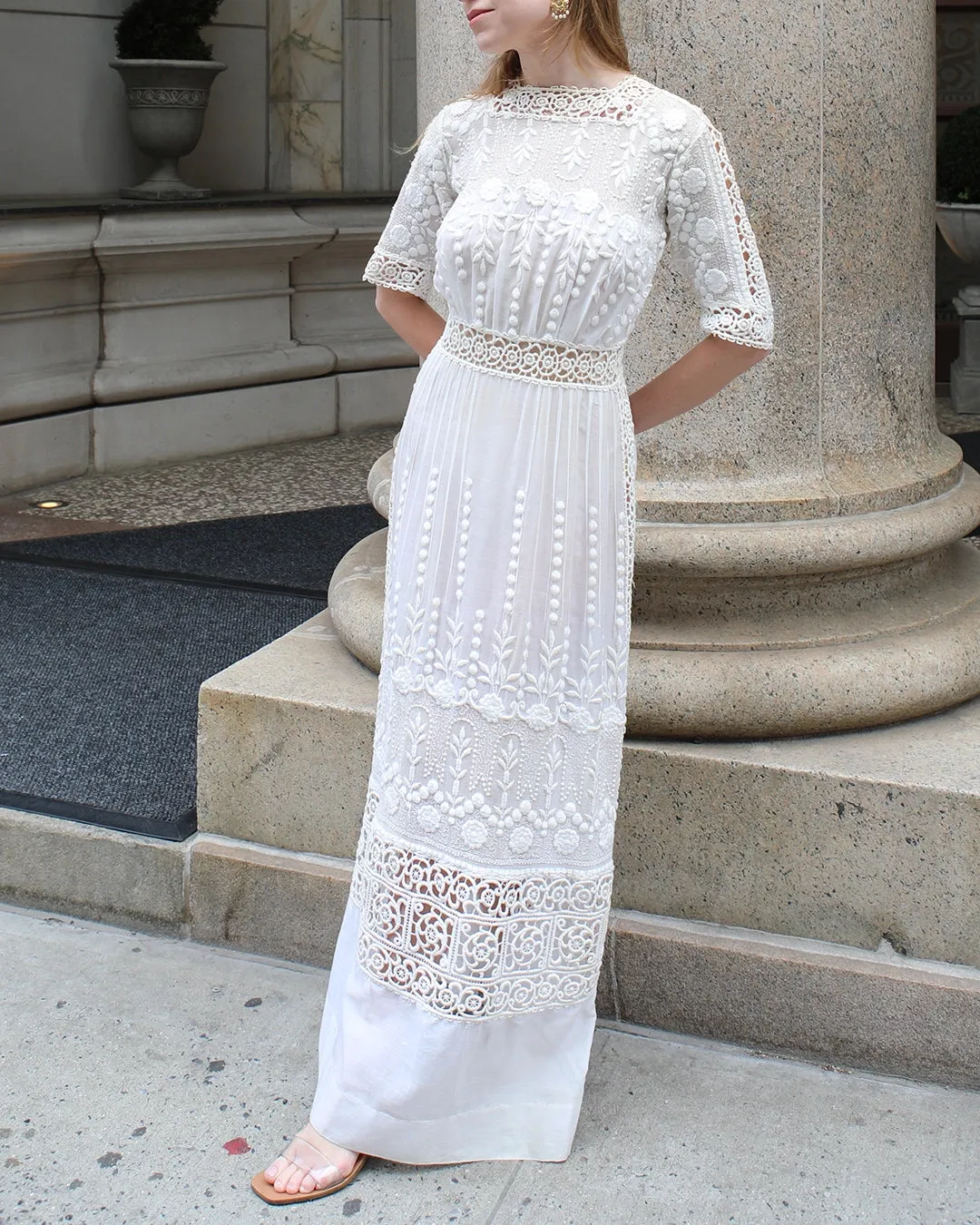 Antique Edwardian Embroidered Ivory Lace Dress