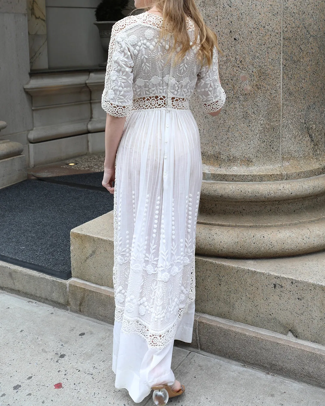 Antique Edwardian Embroidered Ivory Lace Dress