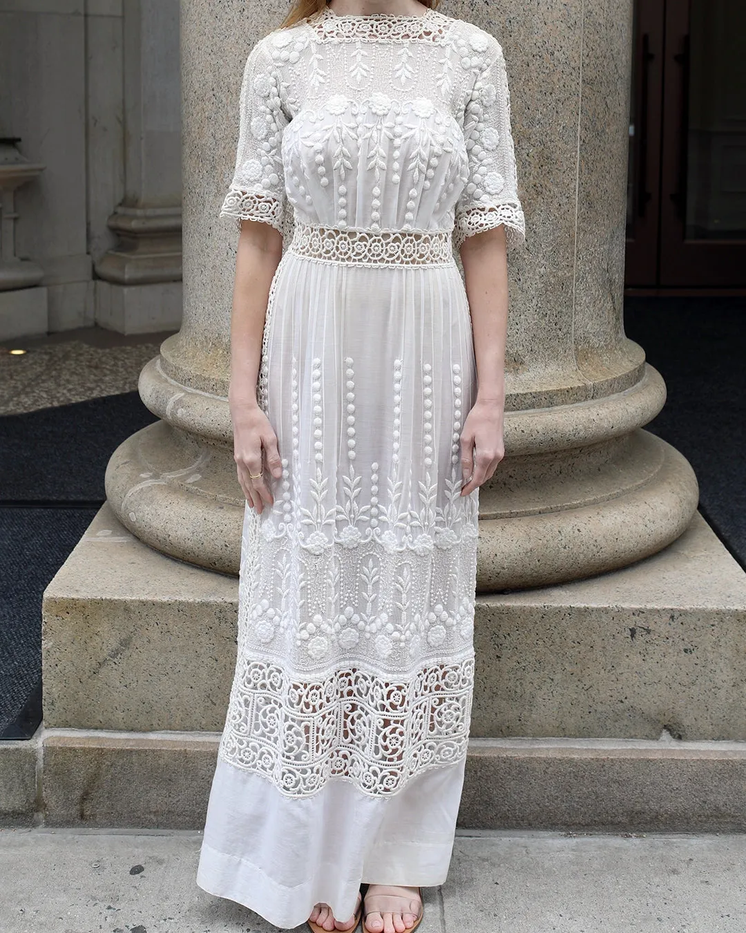 Antique Edwardian Embroidered Ivory Lace Dress