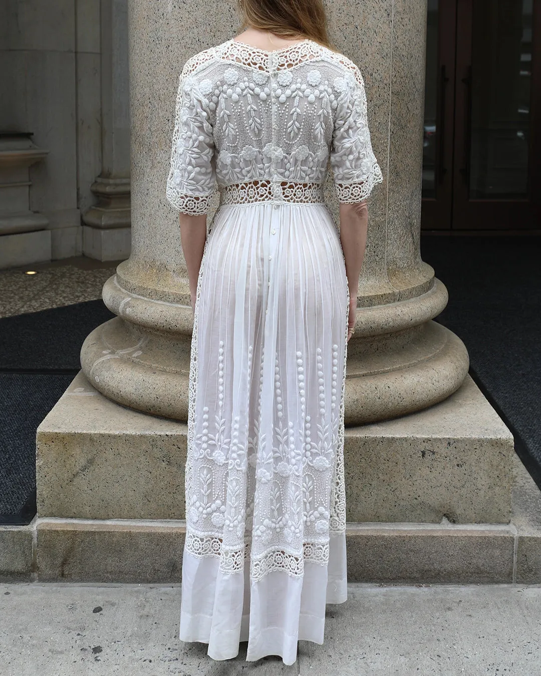 Antique Edwardian Embroidered Ivory Lace Dress