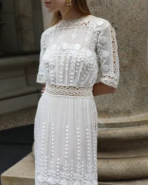 Antique Edwardian Embroidered Ivory Lace Dress