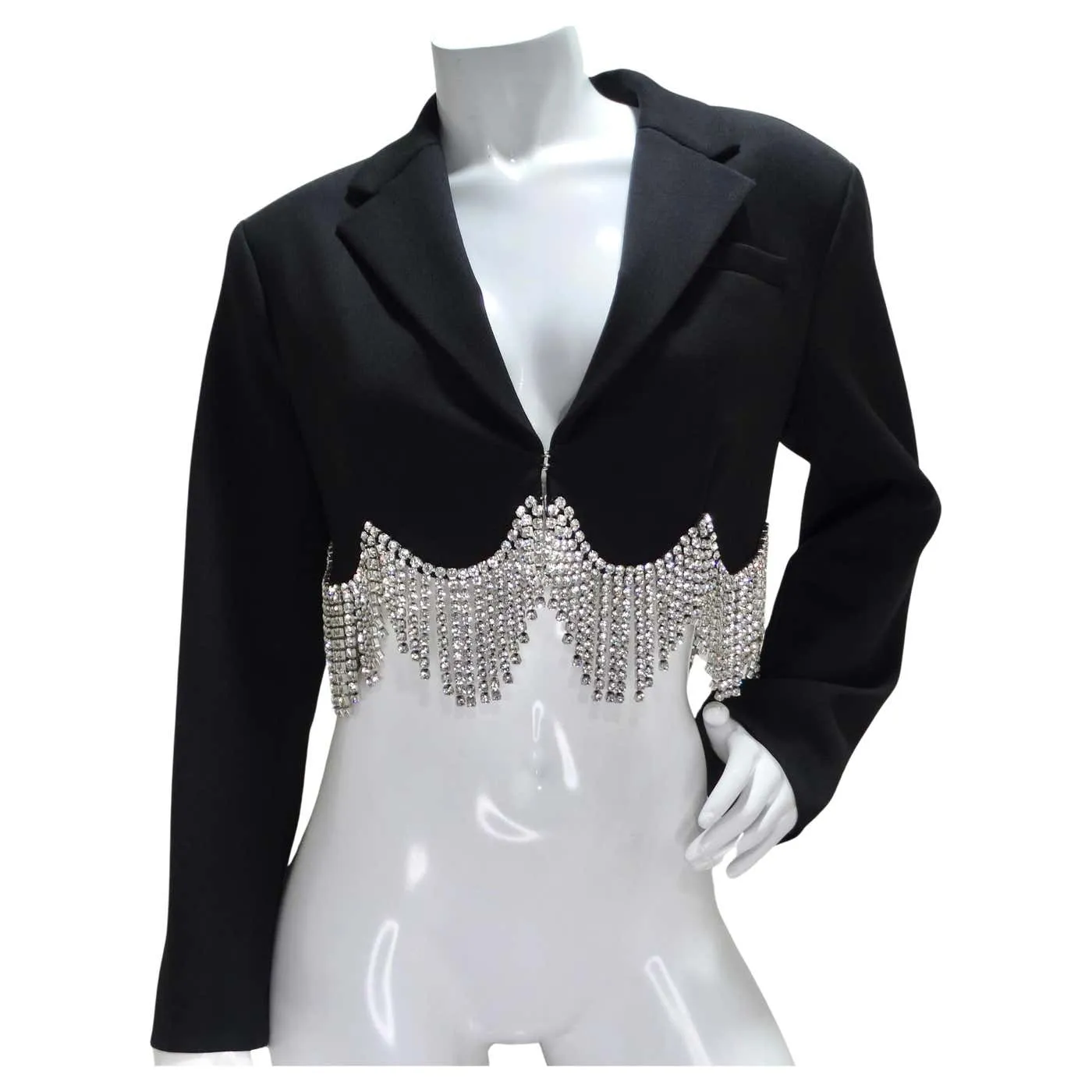 Area Cropped Crystal-Embellished Wool Blazer