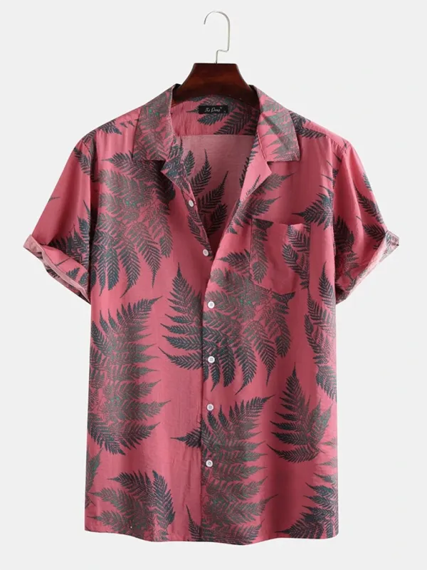Beachwear Hawaiian Shirt with Notch Lapel for Men