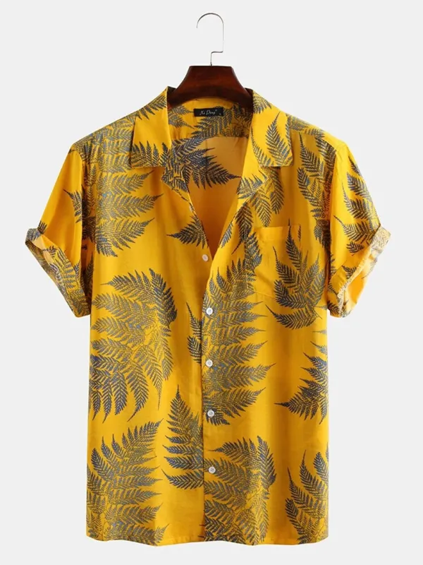 Beachwear Hawaiian Shirt with Notch Lapel for Men