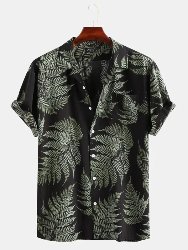 Beachwear Hawaiian Shirt with Notch Lapel for Men