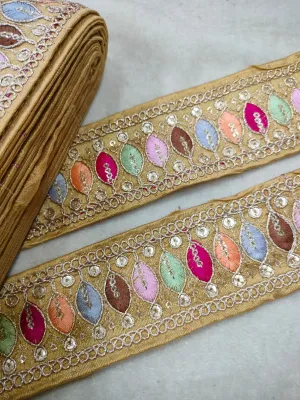 Beige Multicolor Embroidery Work Lace