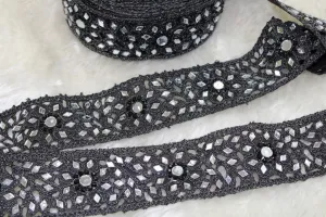 Black Embellished Mirror Work Embroidered Border