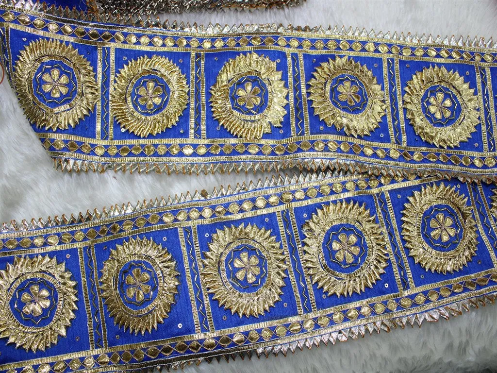 Blue Geometric Gota Trim Embroidered Lace