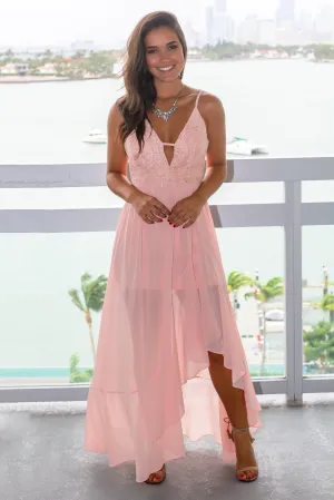 Blush High Low Dress with Embroidered Top