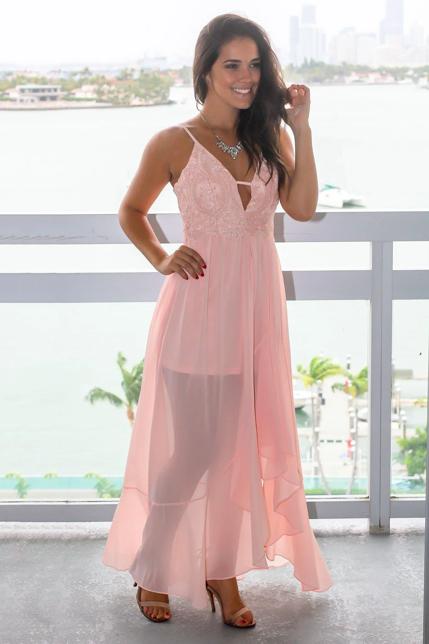 Blush High Low Dress with Embroidered Top