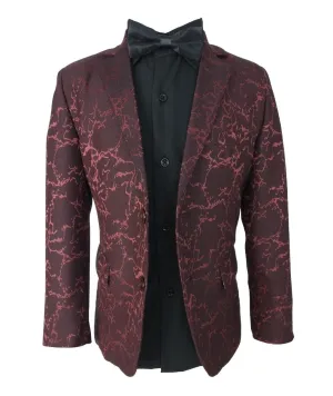 Boys Marble Printed Blazer - Burgundy