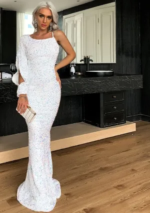 Bridesmaid wedding Gown One Shoulder Bodycon Sequin Dress