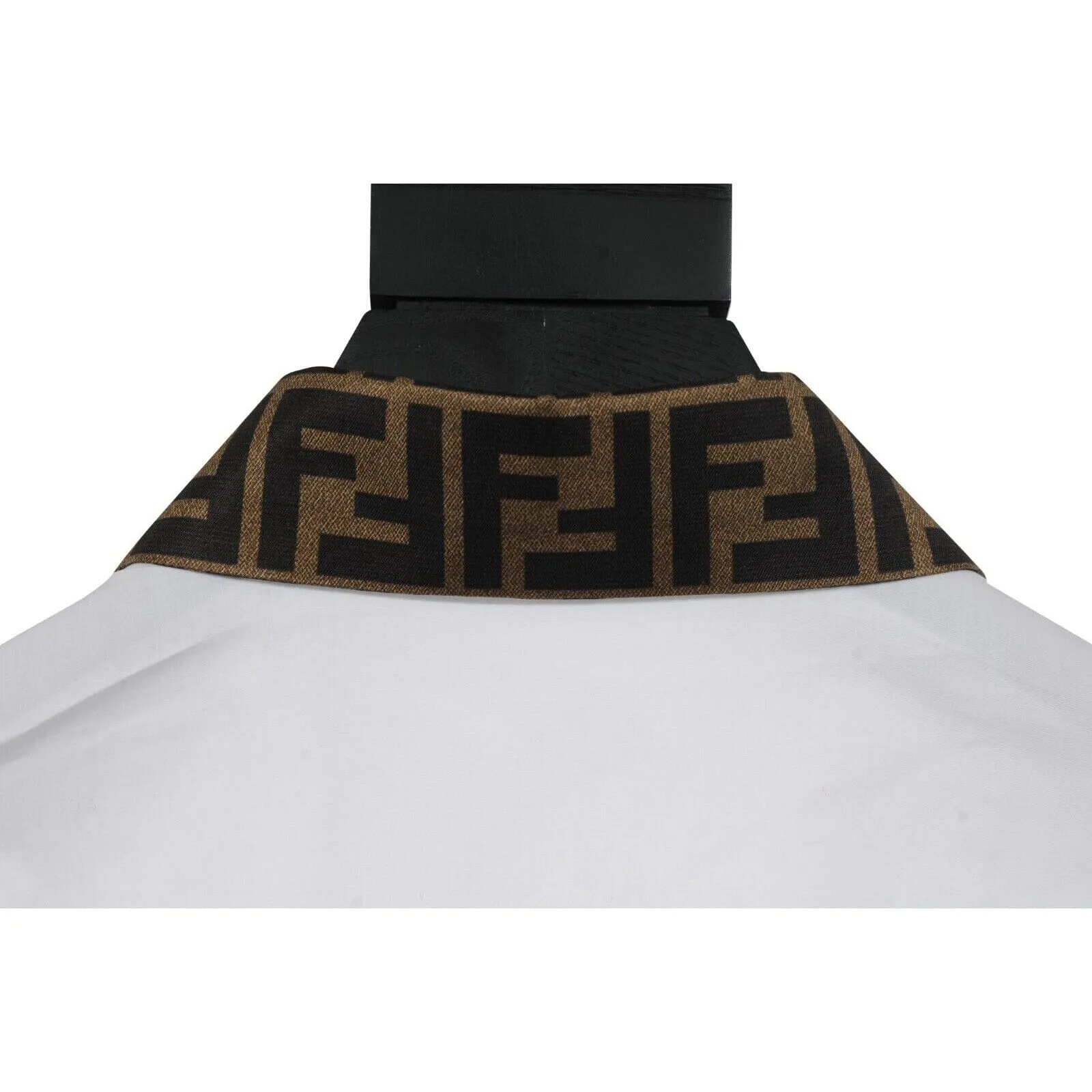 Button Down Shirt White BrownWhite FF Logo Collar Long Sleeve