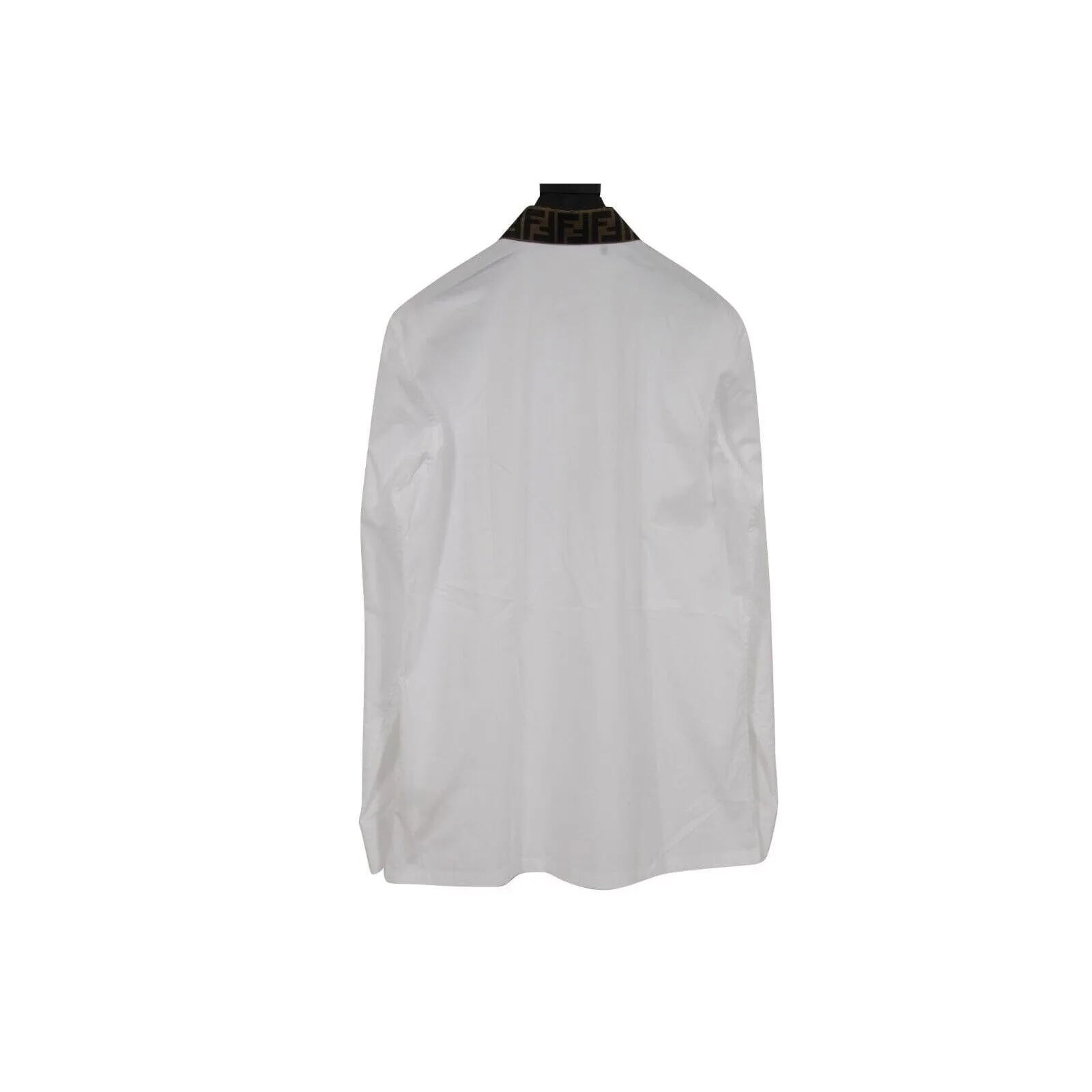 Button Down Shirt White BrownWhite FF Logo Collar Long Sleeve