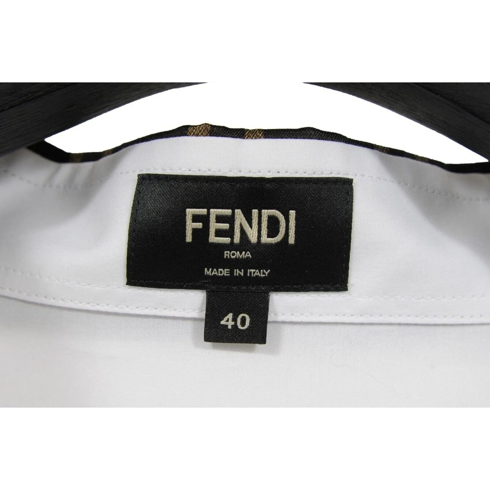 Button Down Shirt White BrownWhite FF Logo Collar Long Sleeve