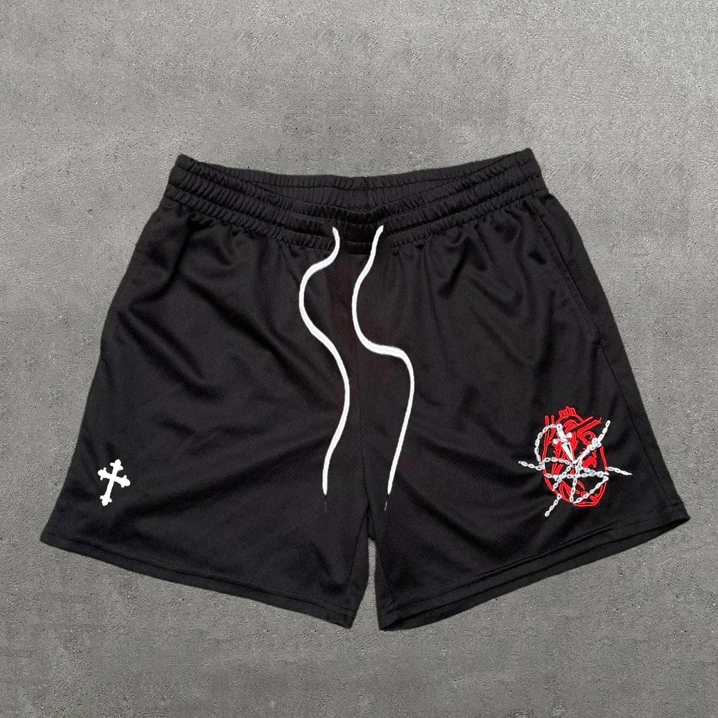 Casual Print Mesh Drawstring Shorts