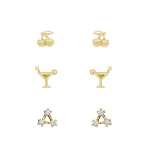 Cherry, Cocktail and Three Star Earrings Set