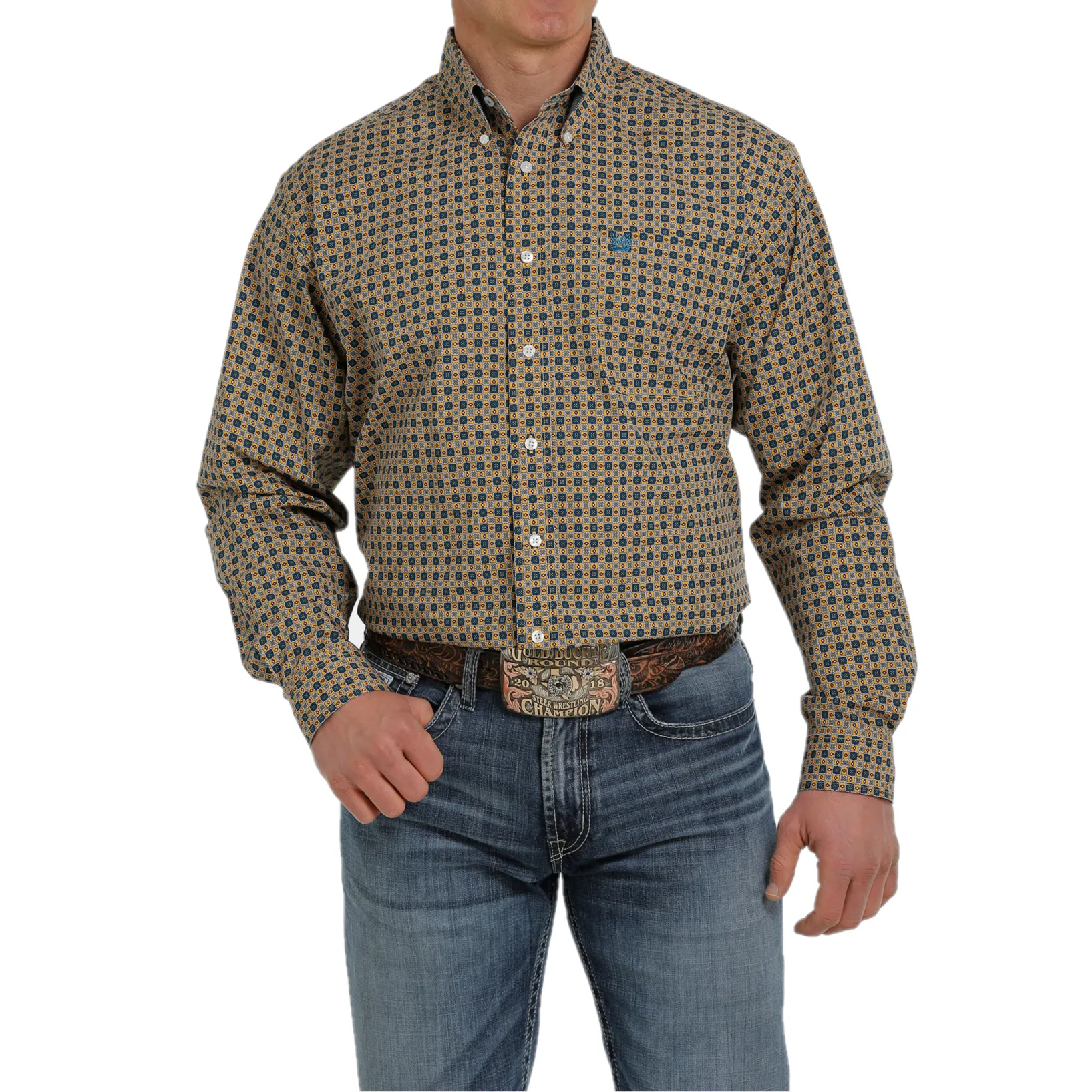 Cinch® Men's Square Printed Gold Button Down Shirt MTW1105341