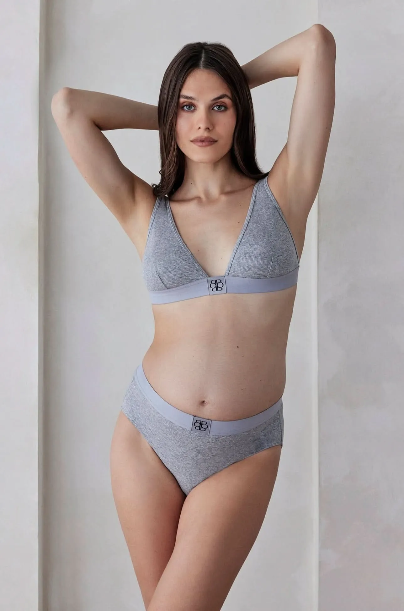 Cotton Rib Plunge Bralette - Heather Grey