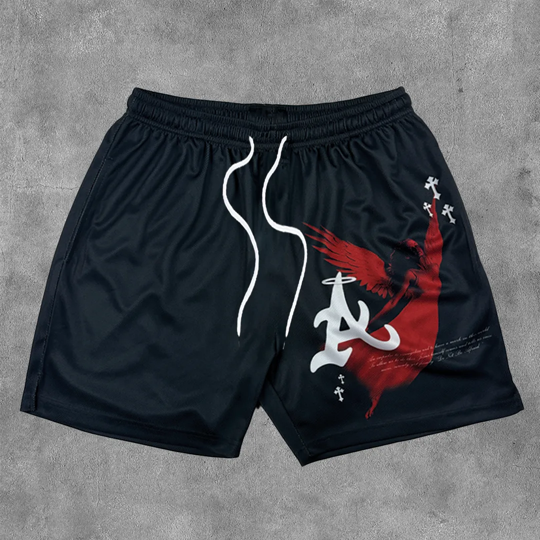 Cross Angel Faith Print Mesh Shorts