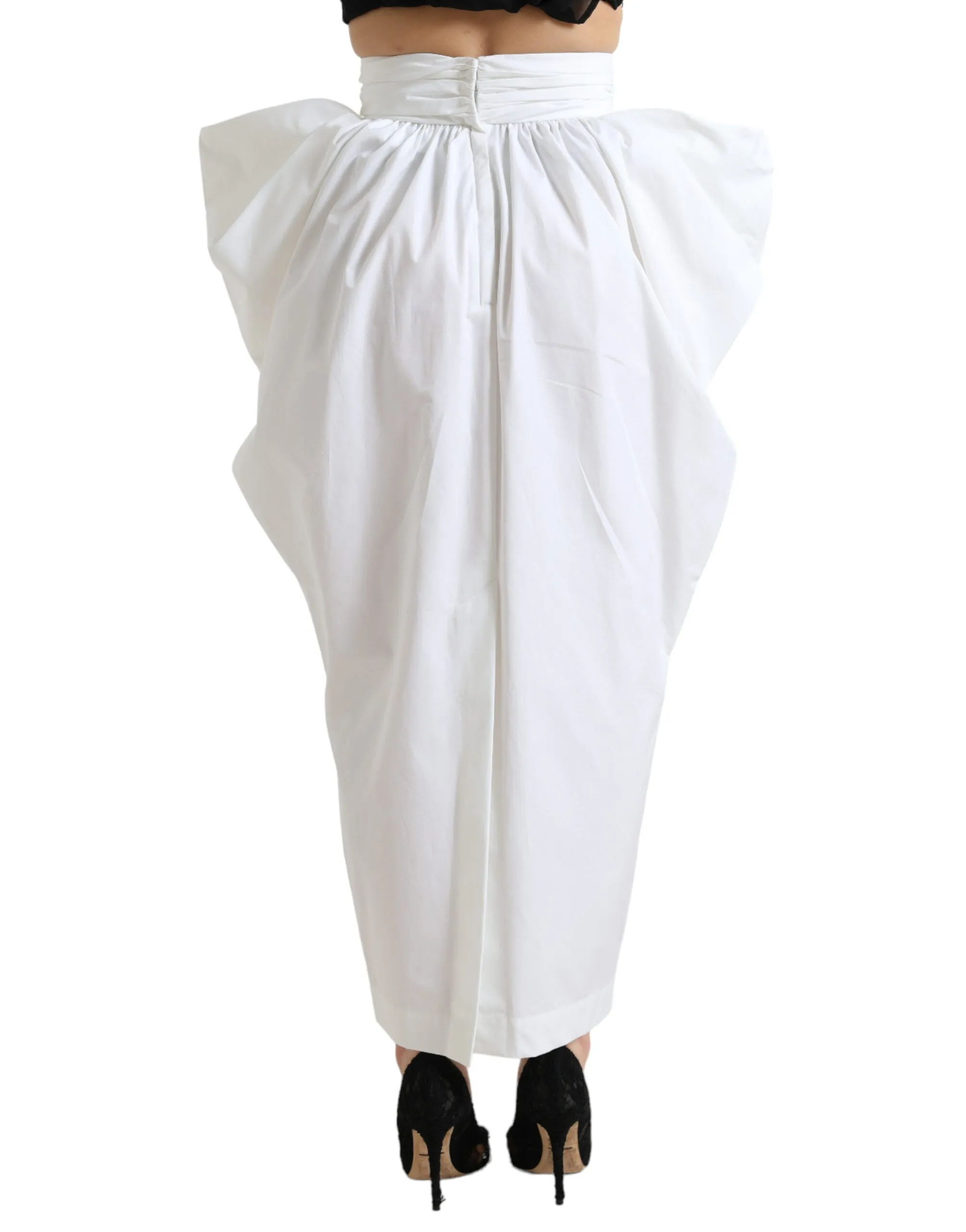 Dolce & Gabbana White Cotton High Waist Pencil Cut Maxi Skirt