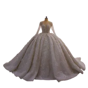 Dreamy Floral Lace Ballgown Wedding Dress with 3D Appliqué Details Long Sleeve