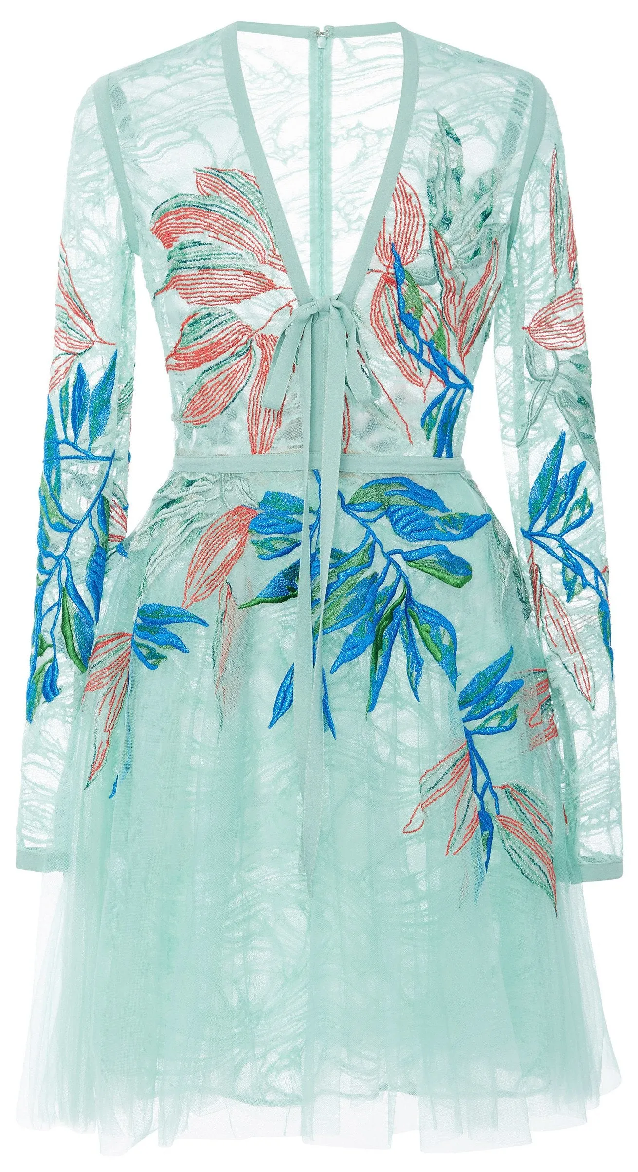 Floral Embroidered Green Mini Dress