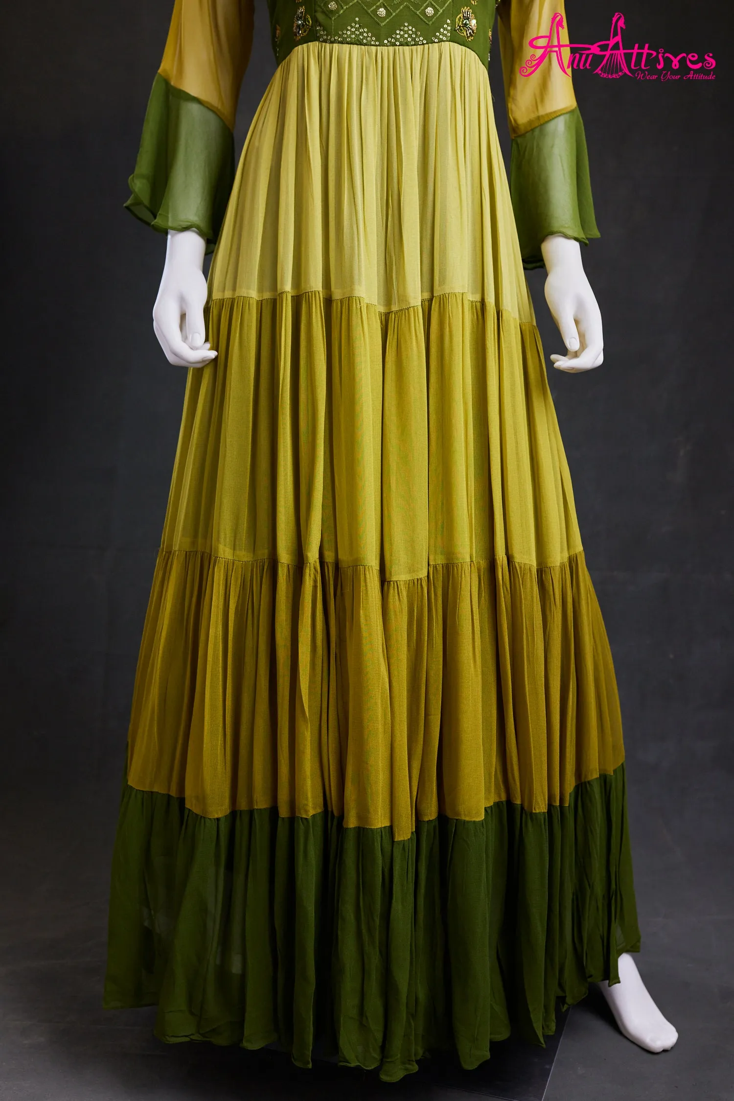Georgette mehendi green gown