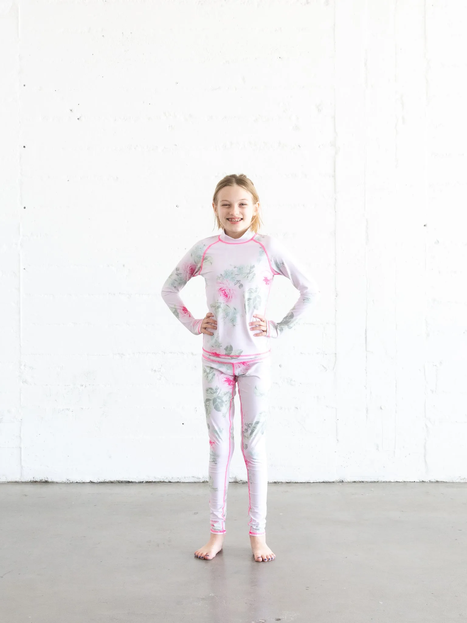 GIRL'S SWIM LEGGINGS - ROYAL BOUQUET PINK SHABBY CHIC COLLAB