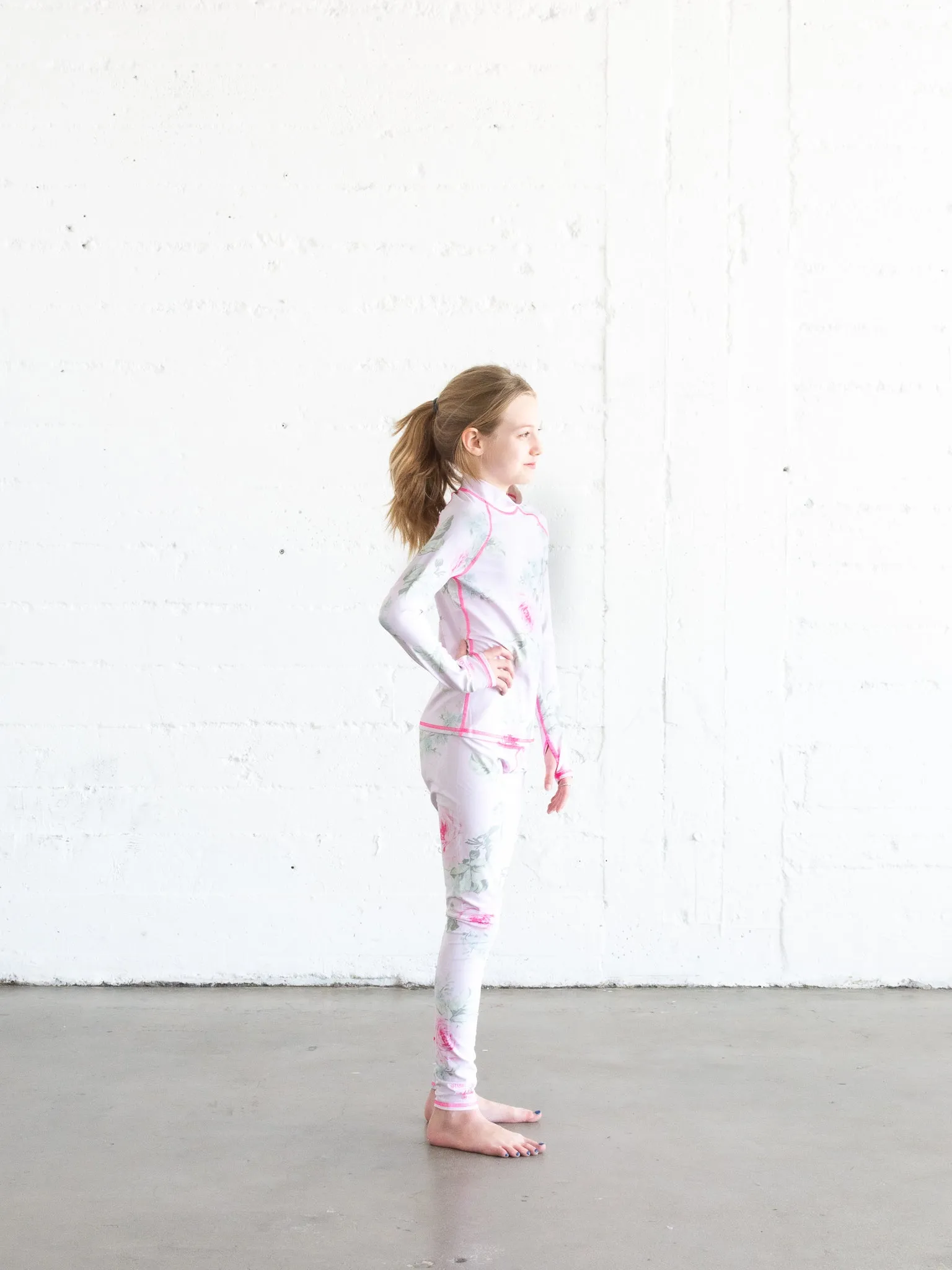 GIRL'S SWIM LEGGINGS - ROYAL BOUQUET PINK SHABBY CHIC COLLAB