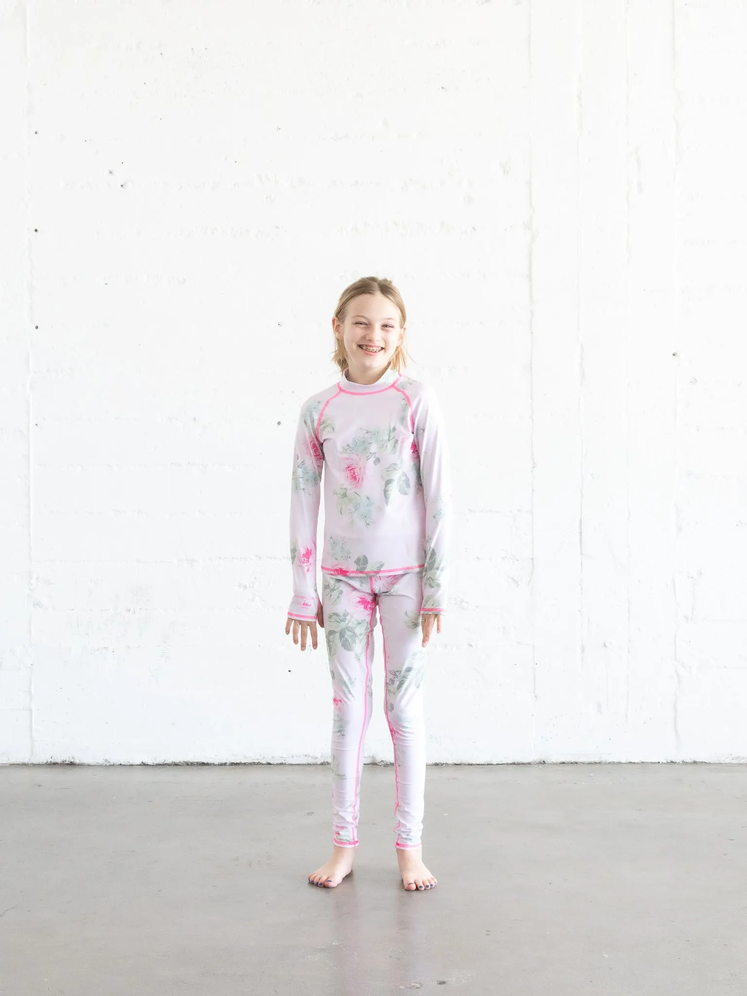 GIRL'S SWIM LEGGINGS - ROYAL BOUQUET PINK SHABBY CHIC COLLAB