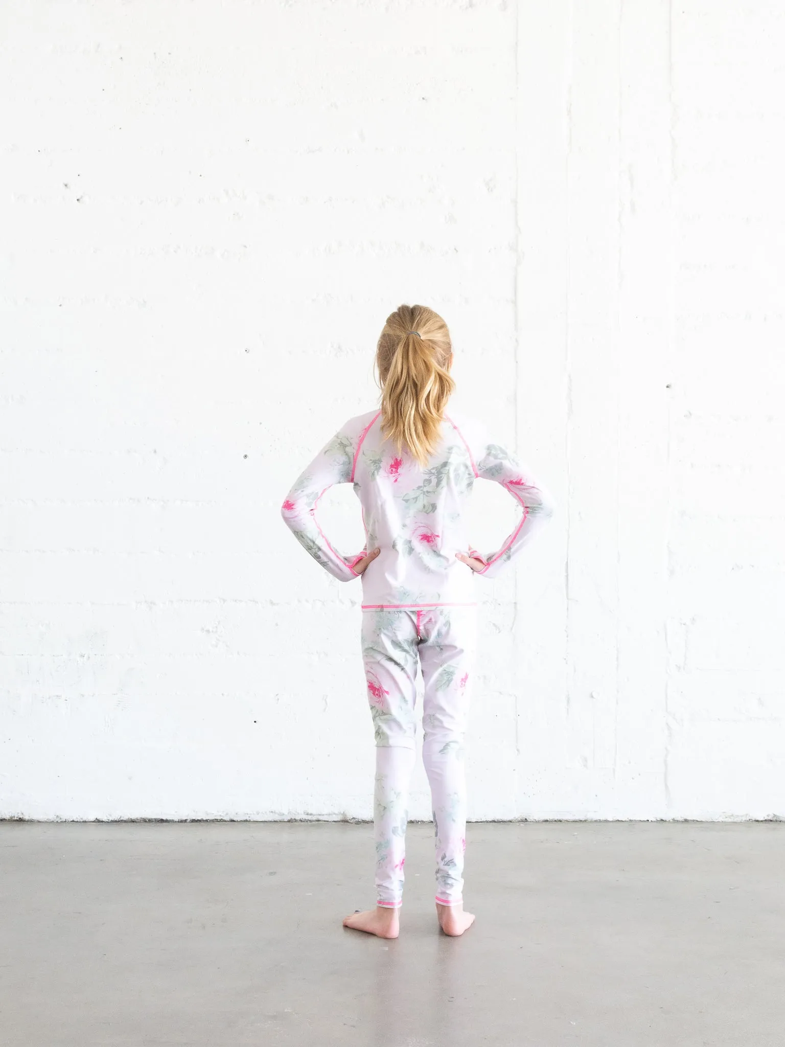 GIRL'S SWIM LEGGINGS - ROYAL BOUQUET PINK SHABBY CHIC COLLAB