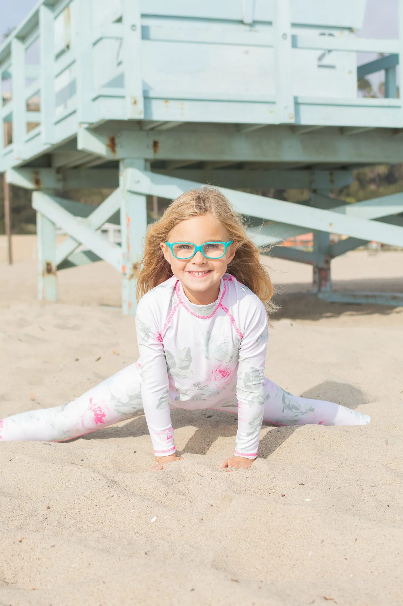 GIRL'S SWIM LEGGINGS - ROYAL BOUQUET PINK SHABBY CHIC COLLAB