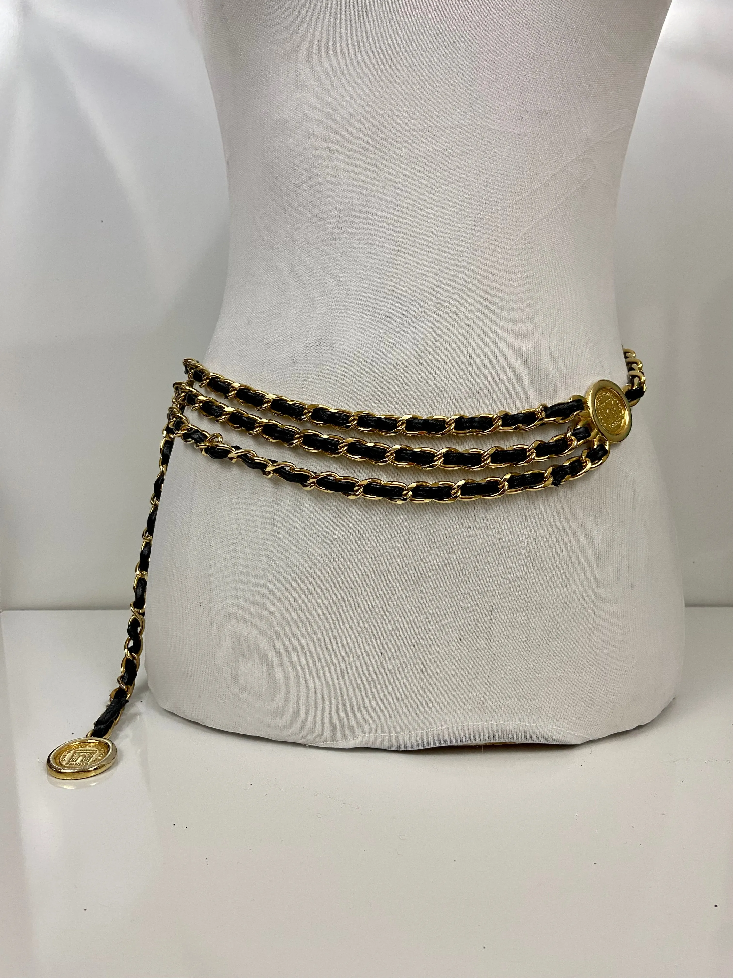 Gold &black layered waist chain belt
