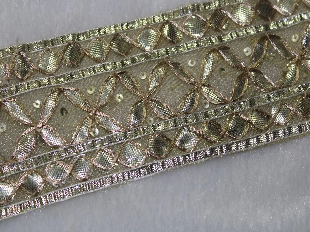 Golden Designer Criss Cross Gota Work Embroidered Border