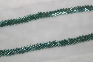 Green Cutdana Beads Embroidered Border