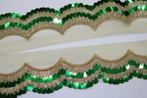 Green Fancy Sequins Work Embroidered Border