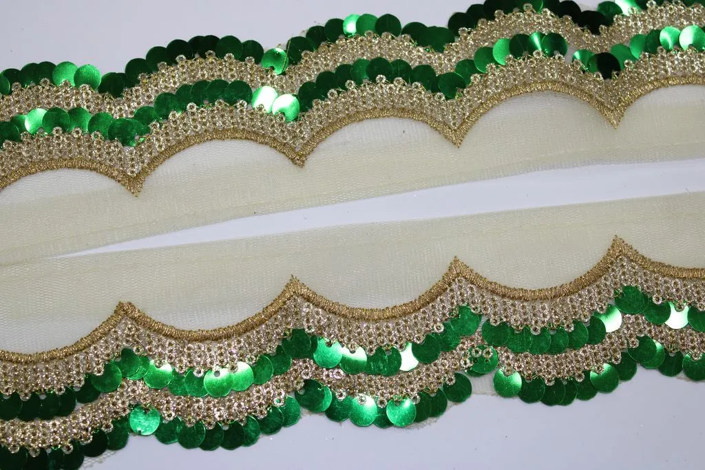 Green Fancy Sequins Work Embroidered Border