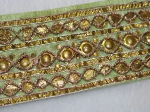 Green Golden Gota Work Embroidered Border
