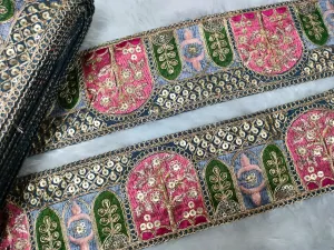 Grey & Pink Traditional Fancy Embellished Trim